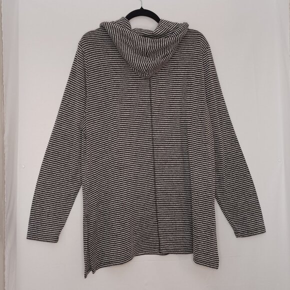 Women's Premise Black N White Striped Drawstring Hoodie with Side Slits Size XL - Picture 2 of 8